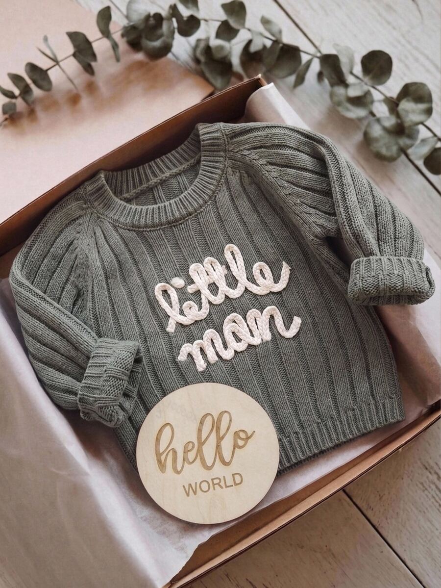 Baby Boy Crew Neck Long Sleeve 3D Letter Pattern Cute Fashion Sweater Autumn - Olive Green - View 1