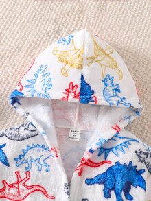 SHEIN Young Boy Autumn/Winter Plush Cartoon Dinosaur Print Pajama Robe - Multicolor - View 8