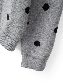GlowEve CURVE Plus Size Women's Casual Autumn/Winter Versatile Round Neck Contrast Color Polka Dot Long Sleeve Button-Up Knit Cardigan, Suitable For Daily Multi-Occasion Wear, Commuting Elegant - Grey - View 5