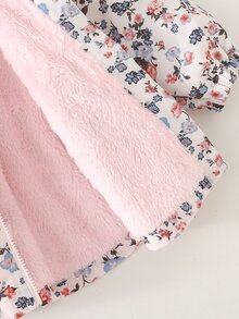 SHEIN 女嬰編織碎花仿皮草內裡連帽休閒夾克 - 彩色 - 查看 5