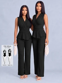 SOLERSUN Sexy Elegant Women's Professional Commute Teacher Outfit Sleeveless Black 2 Pieces Set Old Money Style - Black - View 2