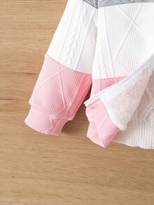 SHEIN 女嬰針織拼色連帽人造毛飾邊休閒夾克 - 彩色 - 查看 4