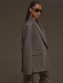 MUSERA Grey Oversized Baggy Long Blazer Fall Autumn Winter Cool Style Outfits - Grey - View 3