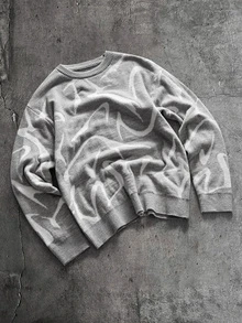 AXEPEAK Men's Casual Crew Neck Long Sleeve Printed Sweater - Grey - View 6