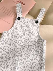 Girls Cute Leopard Print Corduroy Jumpsuit, Fashion Wide Leg Overalls For Back To School Season - Light Grey - View 3