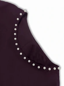 GlowEve CURVE Plus Size Women's Faux Pearl Decor Long Sleeve Blouse And Skirt Elegant Set Fall - Purple - View 4