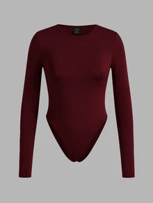SHEIN EZwear 3pcs Solid Color Versatile Contrast Color Women's Long Sleeve Fitted Bodysuit, Suitable For Autumn/Winter - Multicolor - View 10