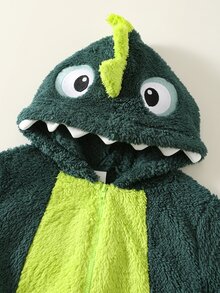 SHEIN Kids Young Boy Casual Cute Dinosaur Cartoon Hat Plush Long Sleeve Long Pants Jumpsuit Suitable For Spring Summer Autumn Winter - Multicolor - View 4
