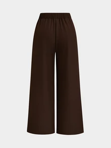 Sweetra CURVE Celana Panjang Wanita Ukuran Plus Warna Cokelat Vintage Berlipit dengan Kaki Lebar, Potongan yang Menjuntai dan Memperindah Bentuk Tubuh - Coffee Brown - View 2