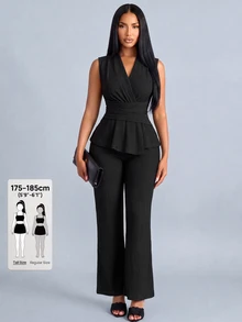 SOLERSUN Sexy Elegant Women's Professional Commute Teacher Outfit Sleeveless Black 2 Pieces Set Old Money Style - Black - View 8