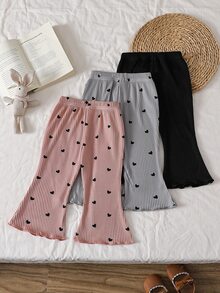 SHEIN Playful Pals 3件/包 女嬰純色長褲，簡約時尚，適合外出，春秋穿著，舒適風格 - 彩色 - 查看 2