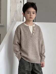 Dazy Kids Tween Boys Autumn/Winter 2 In 1 Drop Shoulder Sweater - Khaki - View 10