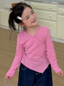 Dazy Kids Young Girl Solid Color Casual Versatile Daily Long Sleeve T-Shirt - Hot Pink - View 8