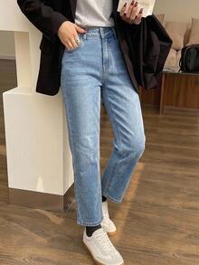 DAZY 女款修身優雅修身腿部休閒牛仔褲 - 淺色水洗藍 - 查看 4