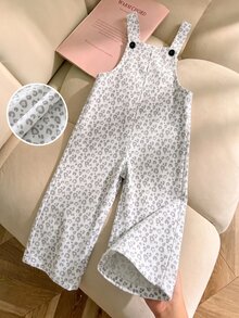 Girls Cute Leopard Print Corduroy Jumpsuit, Fashion Wide Leg Overalls For Back To School Season - Light Grey - View 5