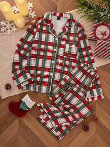 Dream Adore Plaid Print Lapel Front Open Long Sleeve Long Pants Pajama Set - Multicolor - View 1