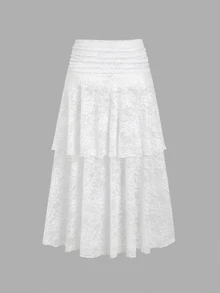 Sweetra Autumn/Winter Fashion Design New French Romantic Multi-Layer Slimming Asymmetrical Hem Short Skirt For Women - White - View 2