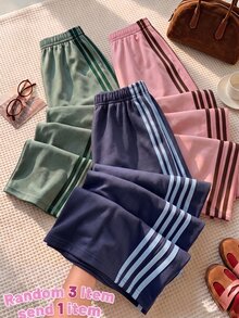 SHEIN Sparklyn Tween Girls 寬腿美式休閒百搭日常運動街頭風對比色腰頭鬆身長褲，秋季 - 藏蓝色 - 查看 1