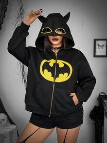 Whyspr BATMAN X SHEIN Plus Size Fashion Printed Colorblock Long Sleeve Sweatshirt - Black - View 6