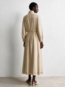 Aalyst Women's High Neck Shell Button Long Sleeve Dress - Khaki - View 2