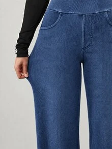 Flexra Women's Loose Straight Leg Stretch Plus Size Denim Jeans - Blue - View 6