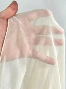 Maweii 大尺碼法式性感度假風 V 領荷葉邊上衣 - 杏色 - 查看 7