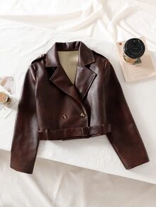 Tween Girl Solid Color Fashion Versatile Daily Casual Long Sleeve Jacket - Brown - View 8