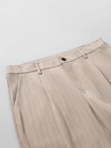 Manfinity Mode Men's Pocket Button Long Sleeve Jacket And Striped Long Pants Suit Set - Khaki - View 4