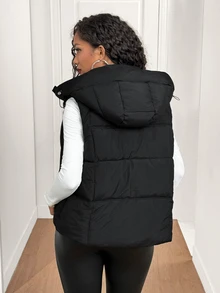 BamGleam Women's Solid Color Casual Versatile Winter Hooded Padded Coat - Black - View 2