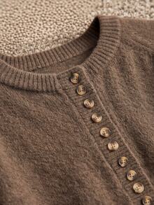 Grovea Plus Size Women's Button Front Henley Collar Knit Sweater, Casual Long Sleeve Raglan Sleeve Pullover Top For Autumn/Winter - Camel - View 5
