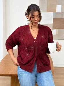 Lounesse Plus Size Women's Casual Versatile Daily Cardigan - Multicolor - View 4