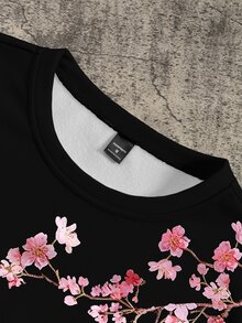 Manfinity EMRG Men's Classic Casual Oriental Japanese Cherry Blossom Pullover Sweatshirt, Suitable For Daily Wear And Gatherings - Multicolor - View 4