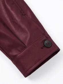 Struktiv Women's Autumn/Winter Fashion Casual Loose Pocket Design Cinched Waist Long Sleeve Leather Premium Feel Suitable For Daily Commute Shopping Date Street Style Regular Jacket - Burgundy - View 8