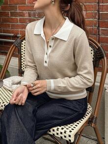 DAZY Women's Colorblock Pullover Sweater, Elegant - Khaki - View 4