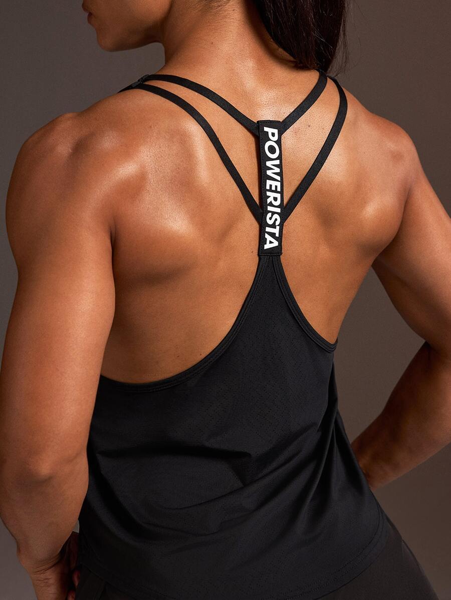 Powerista Women's Sports Tank Top Halter Neck Back Letter Print Pattern Suitable For Sports, Workout, Jogging Fitness, Workouts, Outdoor Leisure, Running Gym - Black - View 1