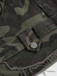 ROMWE Street Life Y2K Hot Girl Asymmetrical Deconstructed Raw Edge Sexy Women's Denim Skirt - Army Green - View 3