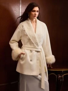 MOTF PREMIUM LACE LONG SLEEVE CROPPED WOOL JACKET - White - View 6