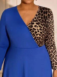 BrightlyHer Plus Size Sexy Metal Buckle Leopard Print Dress - Multicolor - View 7