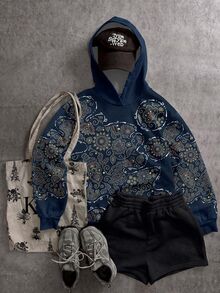 Attitoon 女款花卉滿版印花時尚休閒長袖連帽衛衣 - 彩色 - 查看 2