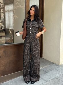 Rivivi Women's Leopard Print Non-Stretch Casual Daily Denim Jumpsuit,Fall/Winter,Animal Print,New Year Outfit,Christmas Outfit For Women - Multicolor - View 7