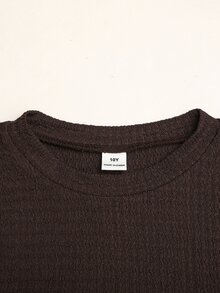 SHEIN 青少年女孩純色長袖運動衫與緊身褲休閒日常套裝 - 棕色 - 查看 5