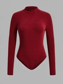 SHEIN EZwear 女款兩件套立領長袖連身衣，多色針織，適合冬季 - 彩色 - 查看 3