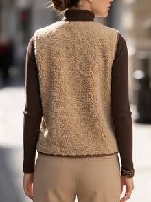 Vavine Women's Casual Autumn/Winter Plush Vest Jacket - Brown - View 2