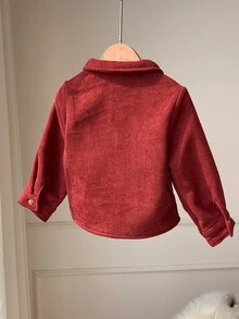 SHEIN 男嬰秋冬加厚高級白色抓絨內裡聖誕紅襯衫，適合節日、萬聖節、聖誕禮物 - 紅色 - 查看 4