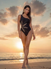 CAJUNI Women's One-Shoulder Hollow One-Piece Swimsuit, Suitable For Beach Vacation, Pool Party, Beach Party Black Summer Sexy - Black - View 4