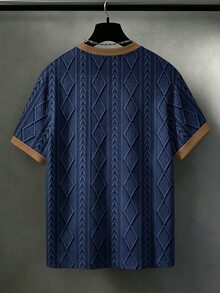 Manfinity Homme 男士大尺碼拼色滾邊短袖T恤 - 藏蓝色 - 查看 2