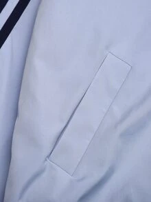 SHEIN Tween女孩對比色編織帶中國結立領寬鬆休閒運動夾克淺藍色 - 藍色 - 查看 9
