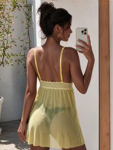 SHEIN 1pc Sexy Flowy A-Line Shiny Nightgown (Wireless) - Yellow - View 2