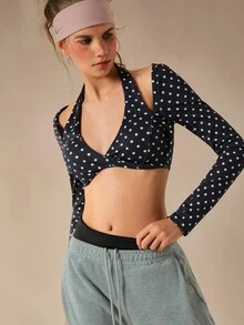 VARSIVA Women's Polka Dot 2 In 1 Casual Daily Sports Bra - Black and White - View 6