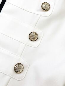 SHEIN Franclia Women's French Style Stand Collar Colorblock Patchwork Double-Breasted Metal Button Cropped Blazer, Elegant Slim Fit Commuter Top For Petite Women - White - View 3